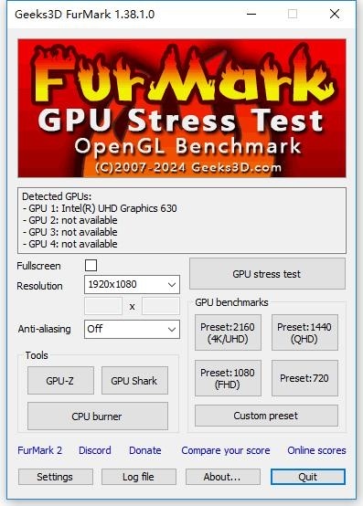 furmark中文版(显卡测试工具) v1.38.1.0 免费版 1