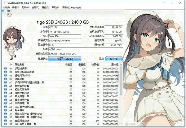 crystaldiskinfo硬盘检测工具 v9.6.2 绿色便携版 2