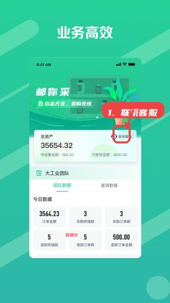 邮业务教程图:第四步,联系客服。 联系客服。