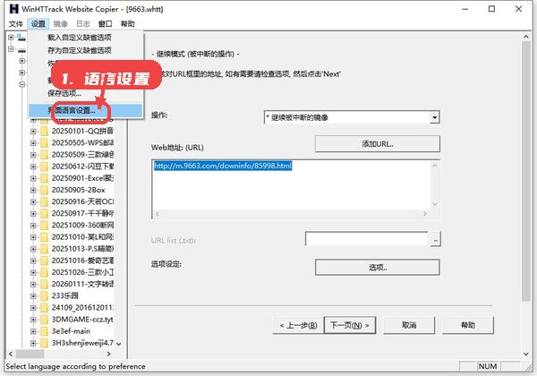 选择语言设置及其他参数。