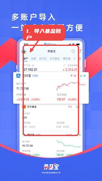 养基宝最新版本教程图:第一步,导入基金账户。 导入基金账户。