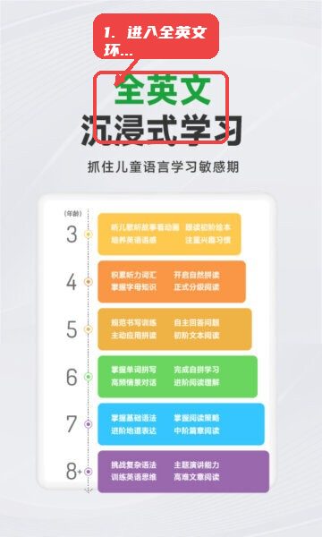 斑马AI学HD最新版本教程图:第二步,进入全英文沉浸学习环境。 进入全英文沉浸学习环境。