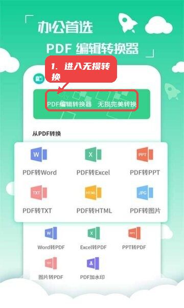 PDF编辑转换器最新版本教程图:第一步,进入无损转换入口。 进入无损转换入口。