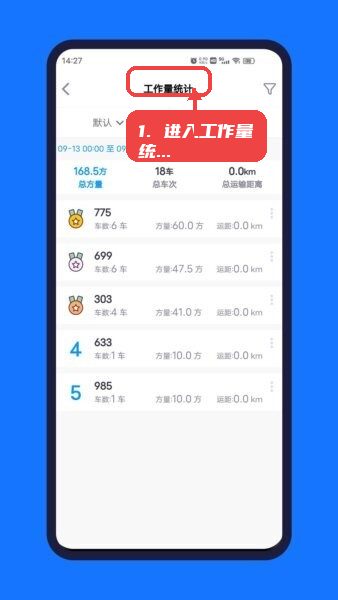 进入工作量统计页面。