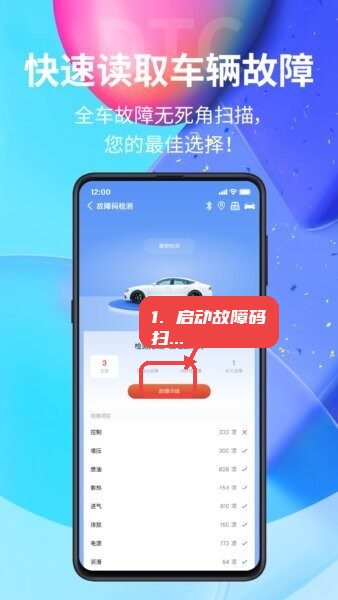 ymobd官方教程图:第三步,启动故障码扫描。 启动故障码扫描。