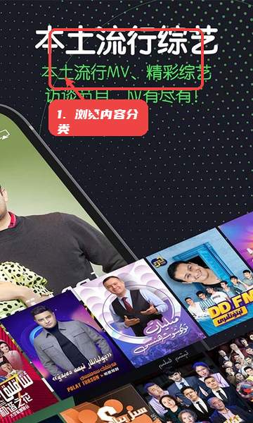 Sinzar教程图:第一步,浏览内容分类。 浏览内容分类。