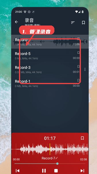 管理录音文件。