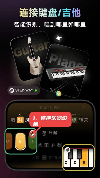 彩虹弹唱教程图:第二步,连接乐器设备。 连接乐器设备。