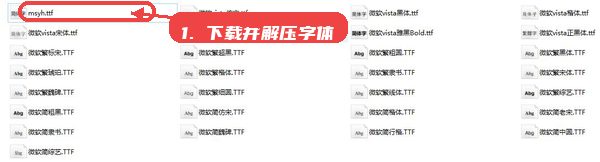 微软字体打包教程图:第一步,下载并解压字体包。 下载并解压字体包。
