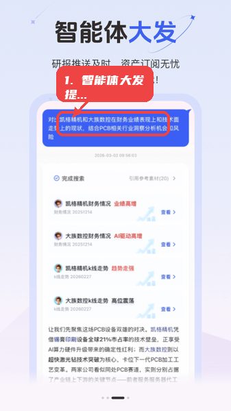 财搭子教程图:第三步,使用智能体大发提问。 使用智能体大发提问。