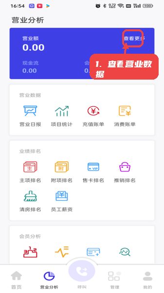 亲亲云管家教程图:第二步,查看营业数据。 查看营业数据。