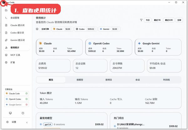 Any Code教程图:第五步,查看使用统计。 查看使用统计。