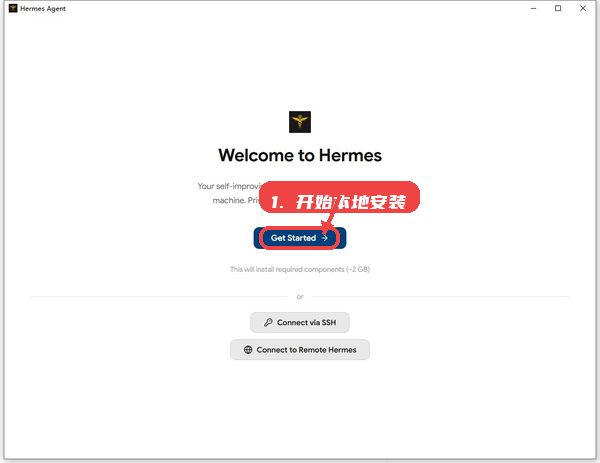 Hermes教程图:第一步,开始本地安装。 开始本地安装。