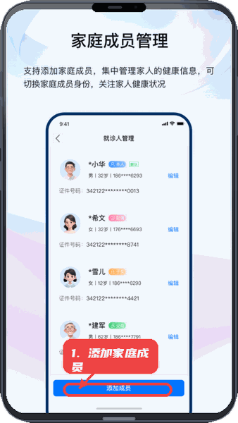 龙华家医教程图:第五步,添加家庭成员。 添加家庭成员。