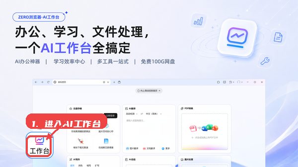 zero浏览器教程图:第三步,进入AI工作台。 进入AI工作台。