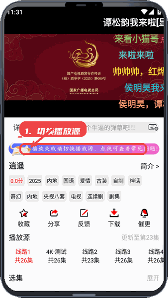 播放视频并切换播放源。