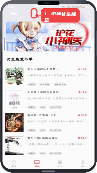 雨鹿阅读教程图:第二步,切换分类标签。 切换分类标签。