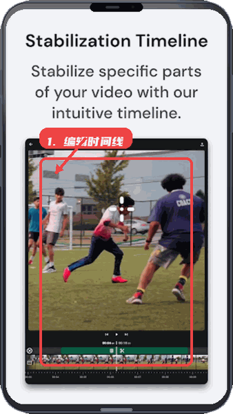 Tracket教程图:第二步,编辑视频稳定时间线。 编辑视频稳定时间线。