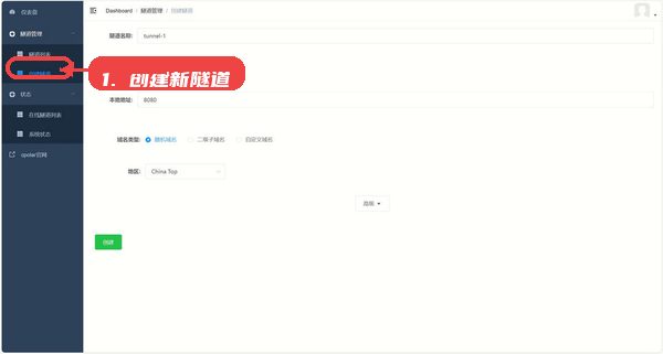cpolar教程图:第三步,创建新隧道。 创建新隧道。