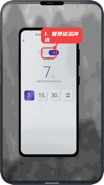 小精灵助手教程图:第三步,管理滤芯冲洗。 管理滤芯冲洗。