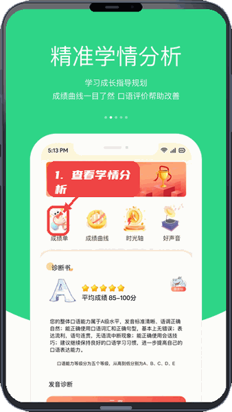 会听说教程图:第二步,查看学情分析。 查看学情分析。