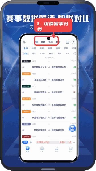 欧赛通教程图:第一步,切换赛事分类。 切换赛事分类。