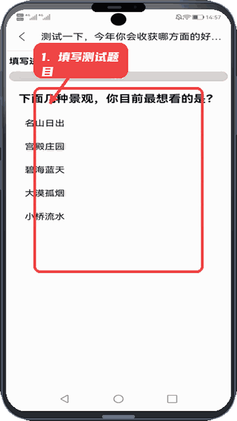 金小马教程图:第三步,填写测试题目。 填写测试题目。