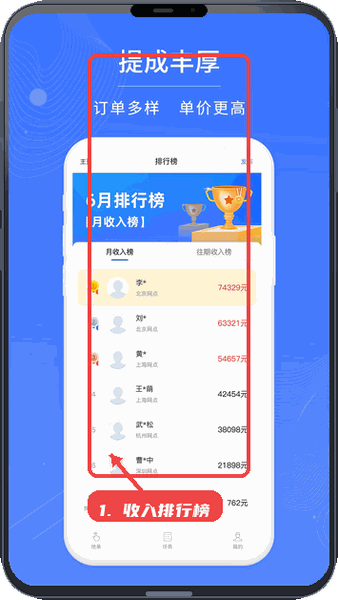 易小哥教程图:第三步,查看收入排名。 查看收入排名。