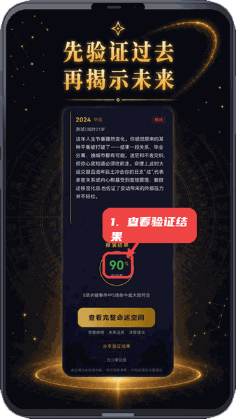 测天机教程图:第一步,查看过去验证结果。 查看过去验证结果。