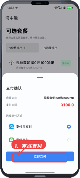 海中通教程图:第三步,完成支付。 完成支付。