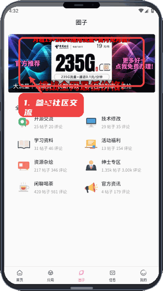 瑞游社区教程图:第二步,参与社区交流。 参与社区交流。