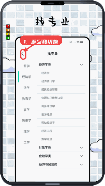 返回和切换功能界面。