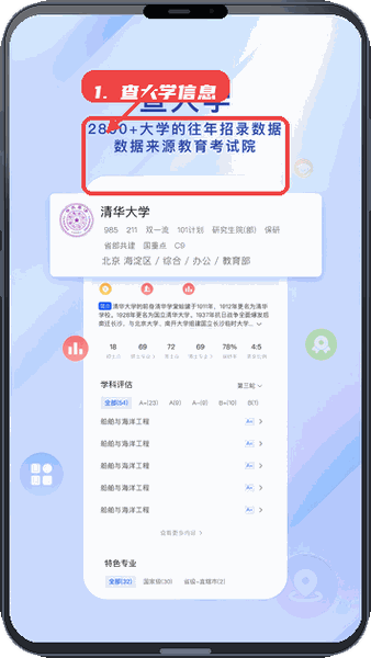 高考纸鸢教程图:第四步,使用查大学功能了解高校信息。 使用查大学功能了解高校信息。