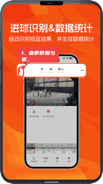 LikeSports教程图:第二步,查看投篮数据与返回操作。 查看投篮数据与返回操作。