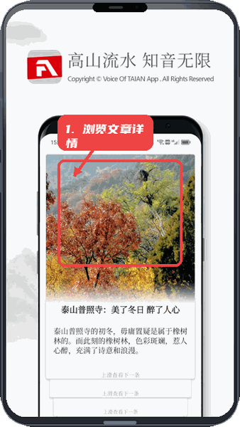 泰安之声教程图:第二步,浏览文章详情。 浏览文章详情。