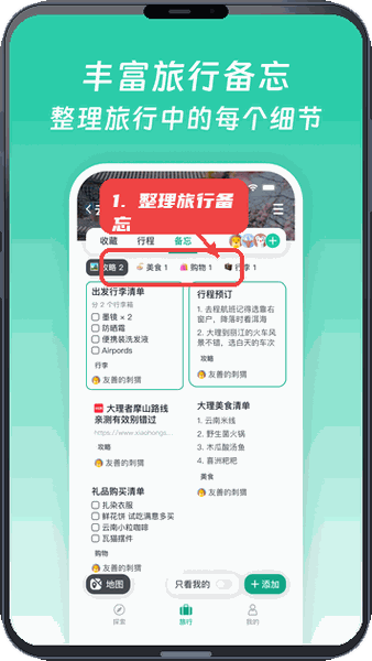 小旅星教程图:第四步,整理旅行备忘。 整理旅行备忘。
