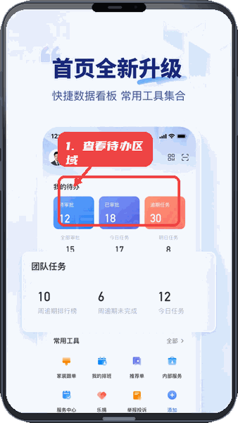 住小橙教程图:第一步,查看我的待办区域。 查看我的待办区域。