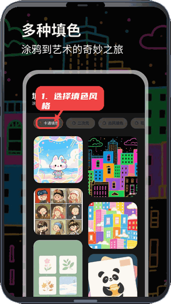 数字油画教程图:第二步,选择填色风格。 选择填色风格。