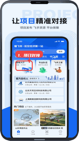 懂飞帝教程图:第二步,进入项目对接。 进入项目对接。