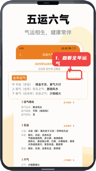 小巫排盘教程图:第四步,查看五运六气全年运气解析。 查看五运六气全年运气解析。