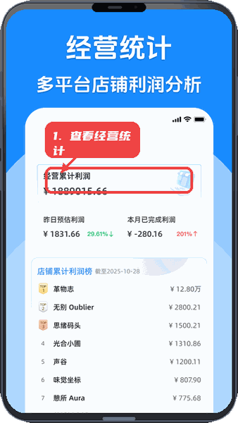 代发助手王教程图:第四步,查看经营统计数据。 查看经营统计数据。