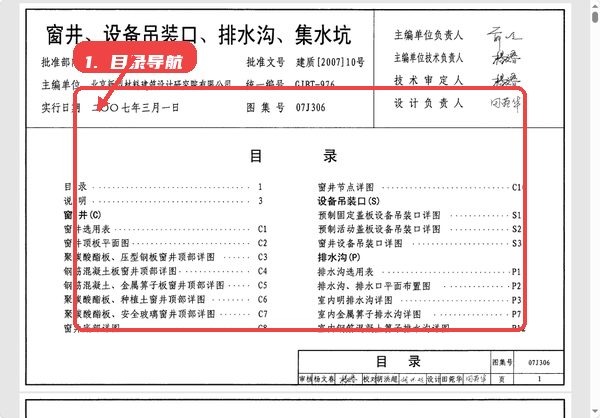 07j306图集教程图:第一步,目录导航。 目录导航。