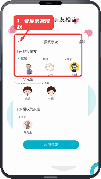 ebemate教程图:第三步,管理亲友授权。 管理亲友授权。