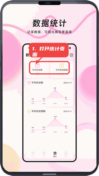 MIA经期教程图:第四步,打开统计页面。 打开统计页面。