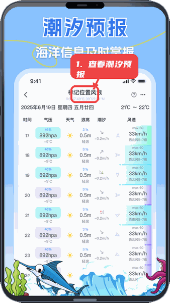 一起海钓教程图:第二步,查看潮汐预报信息。 查看潮汐预报信息。