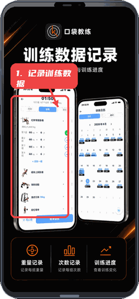 口袋教练教程图:第三步,记录训练数据。 记录训练数据。