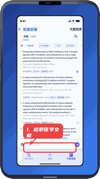 医渡智循教程图:第三步,检索医学文献。 检索医学文献。