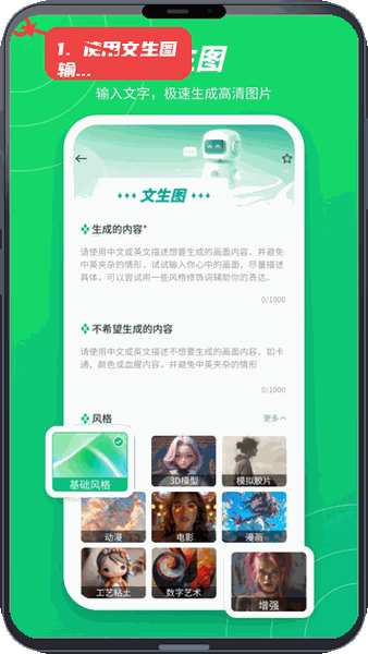无问AI教程图:第四步,使用文生图输入框。 使用文生图输入框。