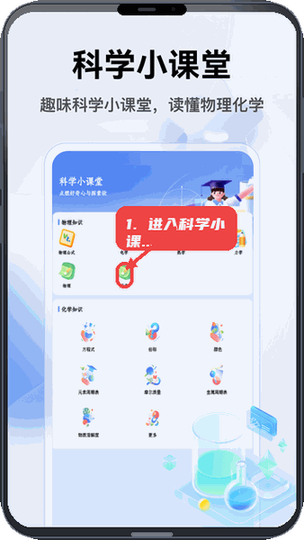 ThePhenome教程图:第一步,进入科学小课堂。 进入科学小课堂。