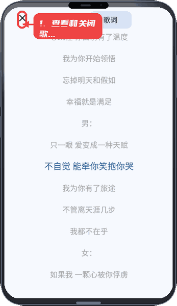 云音Music教程图:第二步,查看和关闭歌词。 查看和关闭歌词。